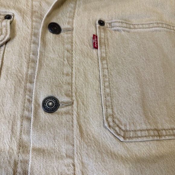 Levis Premium Stock Trucker Jacket Mens Small Khaki Corduroy Collar Cotton Blend - Picture 4 of 15